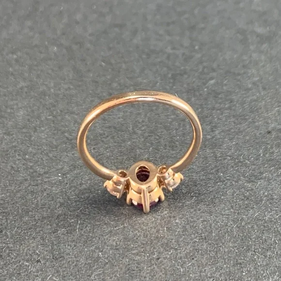 Oore 14k Solid Rose Gold Oval Alexandrite Round Moonstone Ring - Picture 6 of 8